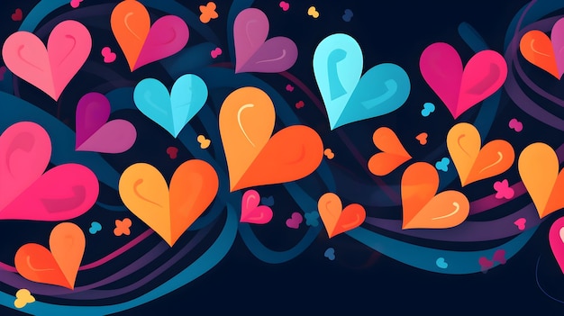 A colorful heart pattern with hearts on a dark background