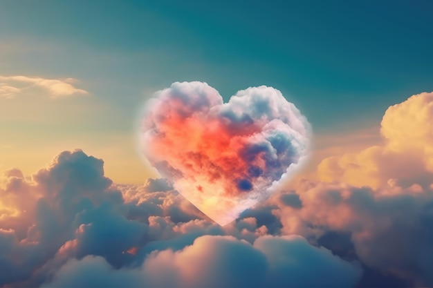 Colorful heart shape cloud in the sky generative AI