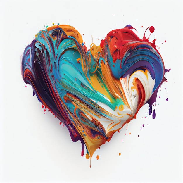 Photo colorful heart shape in oil paint color on isolated white background valentines day and romance concept digital art illustration theme generative ai