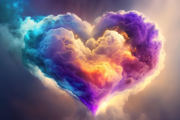 A colorful heart shaped cloud in the sky generative AI