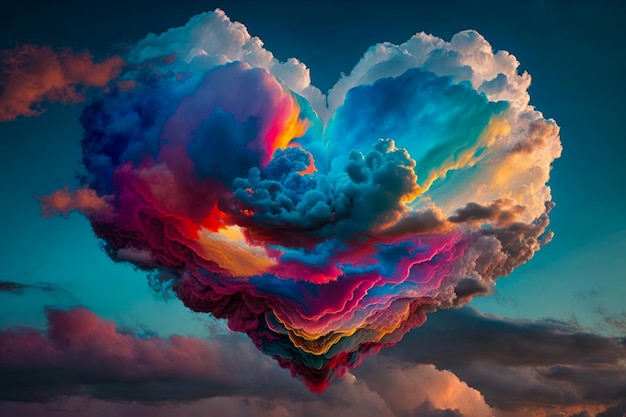 Colorful heart shaped cloud in the sky Generative AI