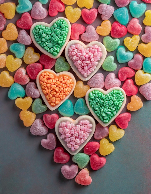 Colorful heart shaped jelly candies