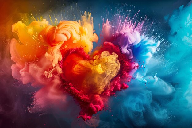 Colorful heart in smoke abstract art concept