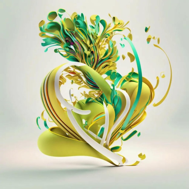 A colorful heart with a green and yellow design.