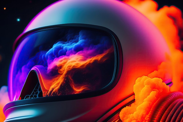 A colorful helmet with a colorful background