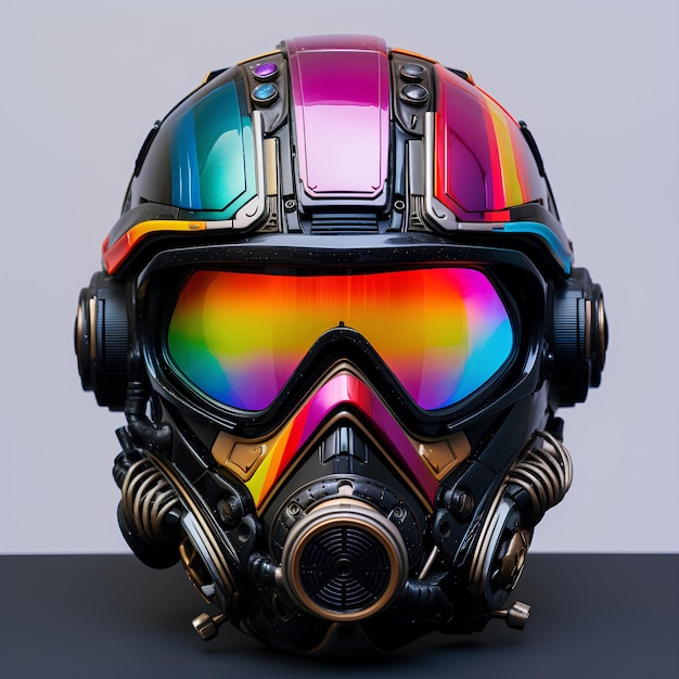 colorful helmet with white background standing on black table