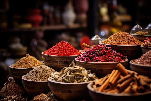 Colorful herbal and spices oriental marketplace Sacks of food and spices Generative AI illustration