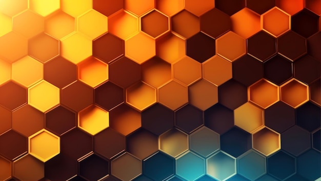 A colorful hexagon background with a blue and orange background.