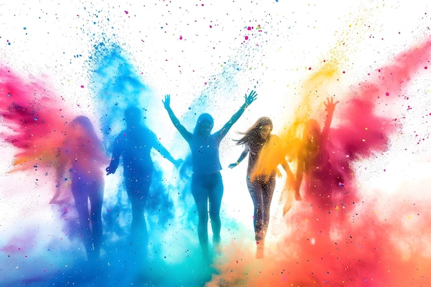 Photo colorful holi powder explosion dynamic figures in vibrant motion