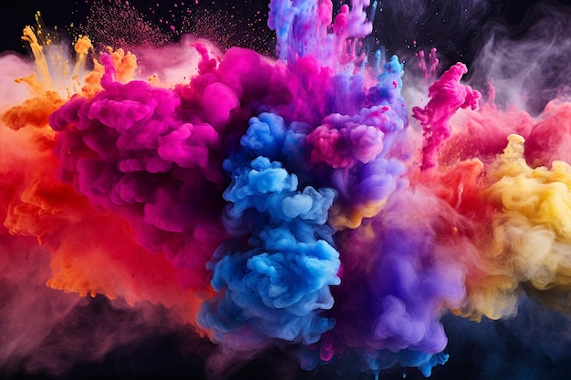 Colorful holi powder explosions in the air