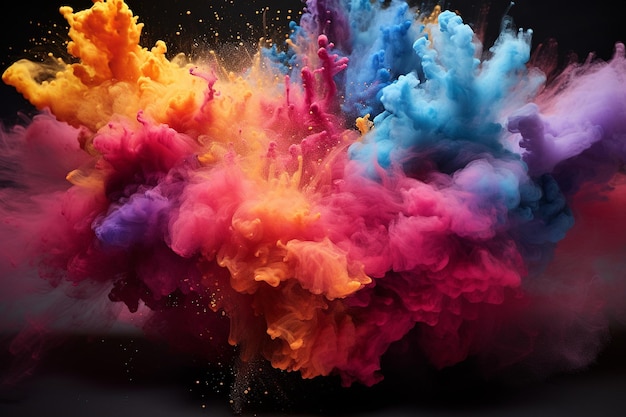 Colorful holi powder explosions in the air