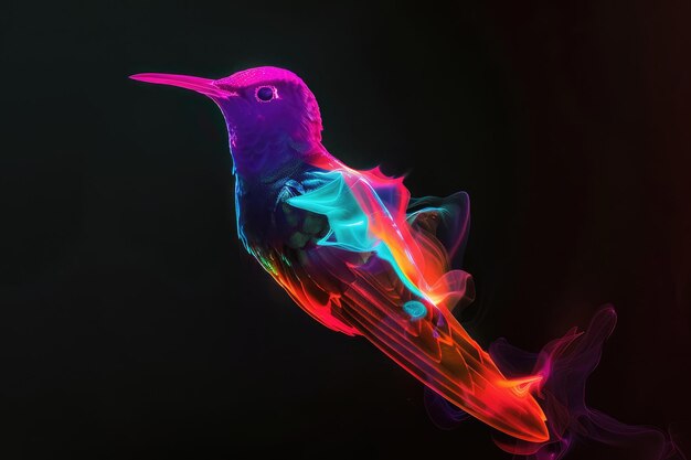 Photo colorful holographic fluid bird on a black background