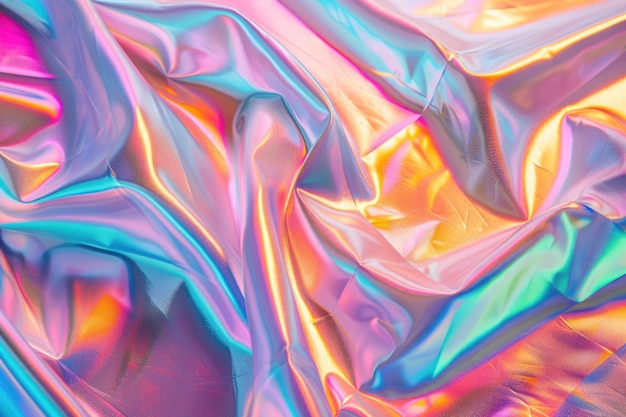 Colorful holographic foil background with iridescent rainbow texture