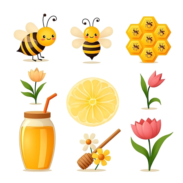 colorful honey illustration honeycomb illustration honey dipper art flower and honeycomb design