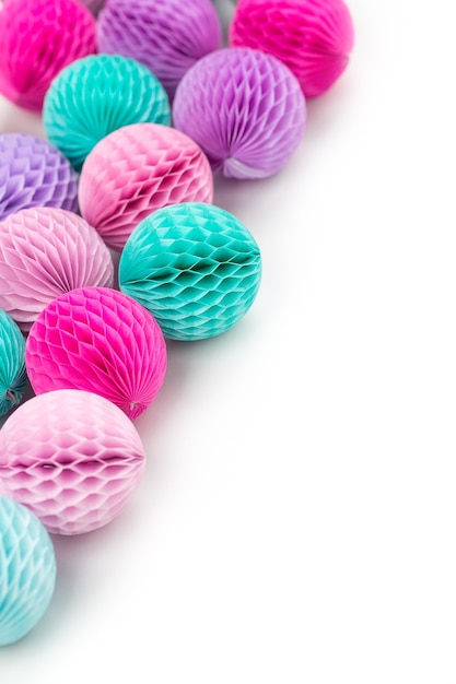 Colorful honeycomb balls with copy space for text. isolated on white background. Flat