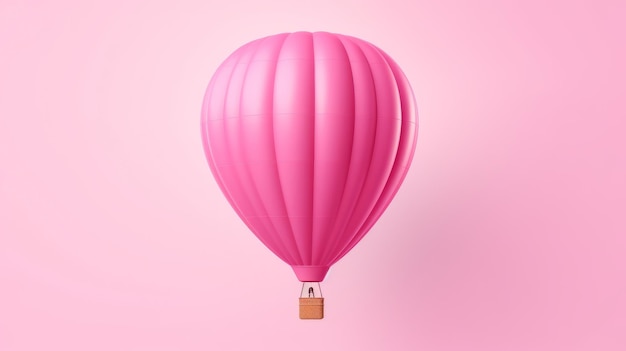 A colorful hot air balloon floating in the sky against a pastel pink background