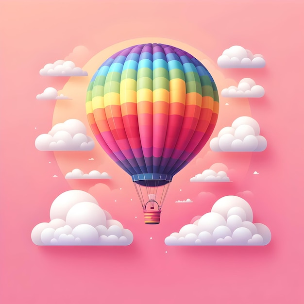 The colorful hot air balloon soared isolated on a plain balloon pink background painting the sky w