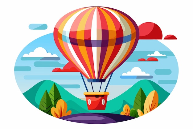 Colorful Hot Air Balloon Soaring Above Lush Green Hills