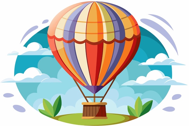 Colorful Hot Air Balloon Soaring Through a Blue Sky with Clouds