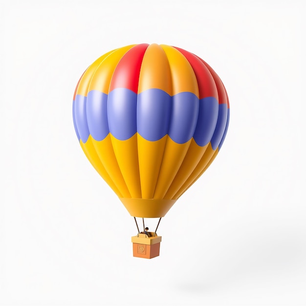 Colorful hot air balloon with basket isolated on a white background