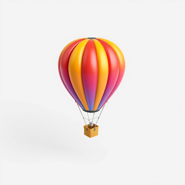 A colorful hot air balloon with a basket isolated on a white background