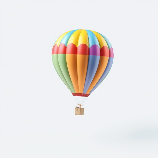 Colorful hot air balloon with basket isolated on white background