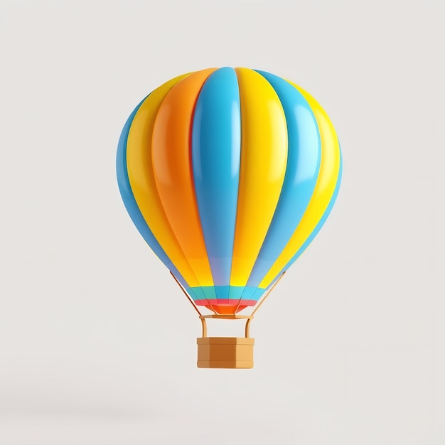 Colorful hot air balloon with basket isolated on white background