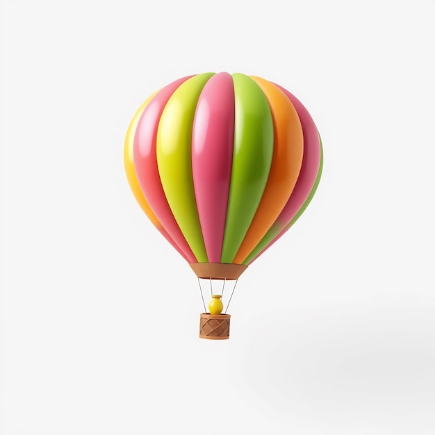 Colorful hot air balloon with basket isolated on white background