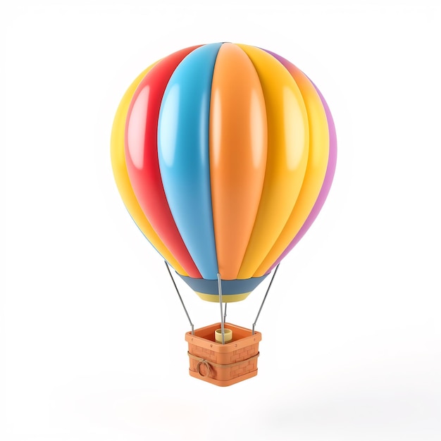 Colorful hot air balloon with basket on a white background