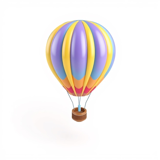 Colorful hot air balloon with basket on white background