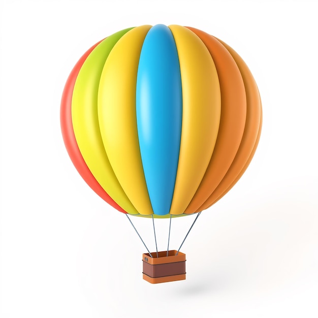 Colorful hot air balloon with a basket on white background