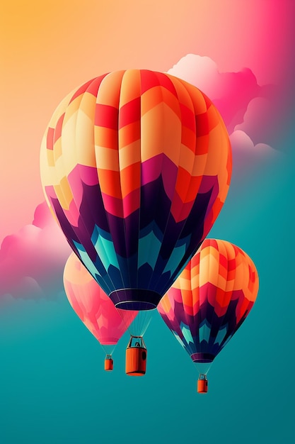 A colorful hot air balloon with a sky background