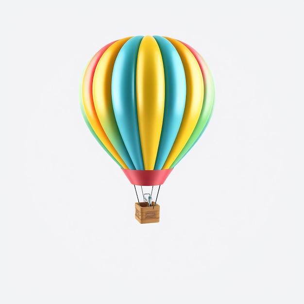 Colorful hot air balloon with a wicker basket isolated on a white background