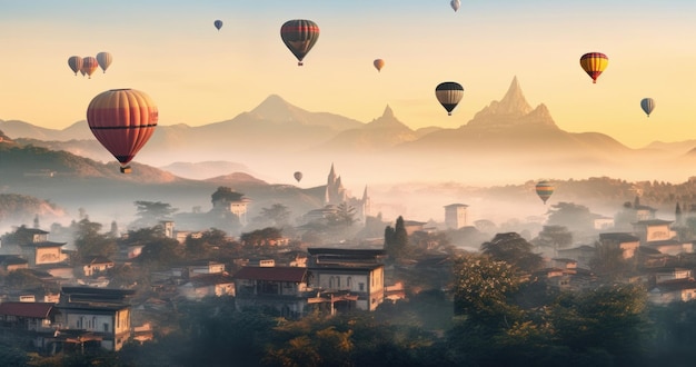 Colorful hot air balloons Illustration AI Generative