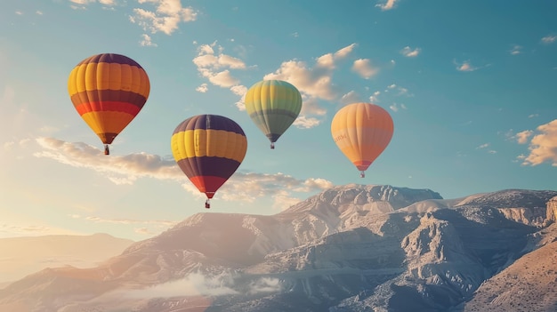 Colorful hotair balloons flying over the mountain