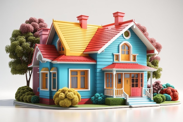 Colorful house 3D model isolated on white background Highresolution 3D illustration