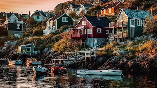 A colorful house on a cliff with a boat in the water