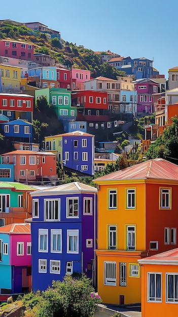 Photo colorful houses on a hillside in valparaiso chile