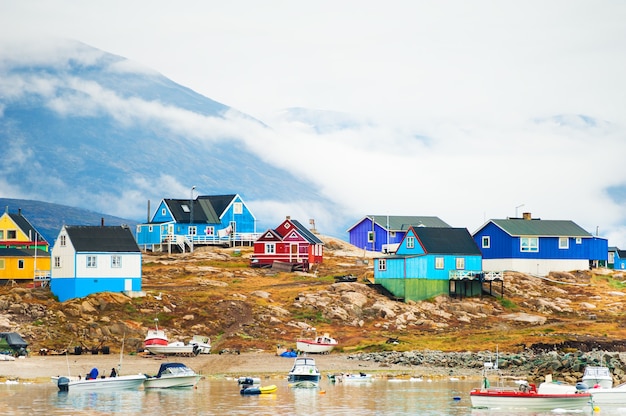 Colorful houses in Saqqaq village, western Greenland