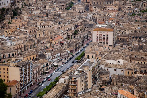 Colorful houses and streets in old medieval village Ragusa in Sicily, Italy