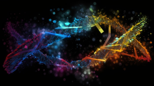 Colorful human DNA stand surrounded DNA structure AI generated