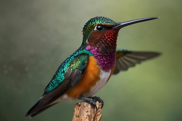 a colorful hummingbird with a black beak and a black beak