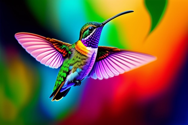 Photo a colorful hummingbird with a green and yellow head and neck.