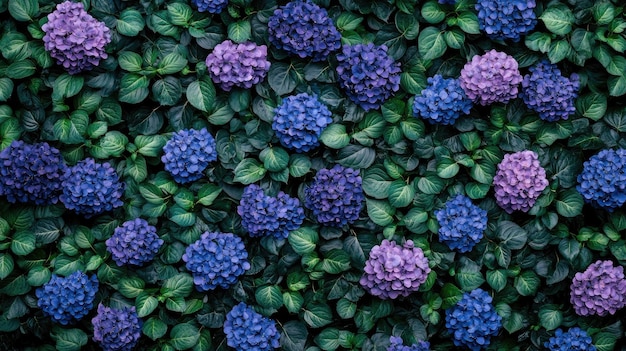 Photo colorful hydrangea blossoms bloom vibrantly in a garden displaying stunning blue and pink petals among lush green foliage creating a serene natural backdrop