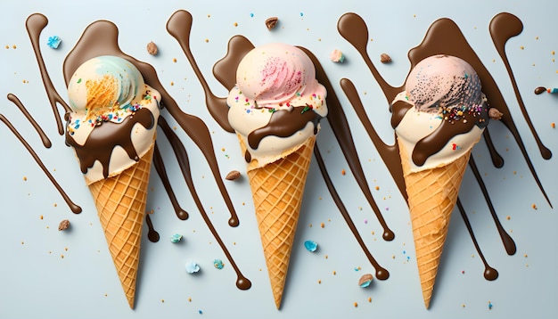 Colorful ice cream background and dynamic syrup