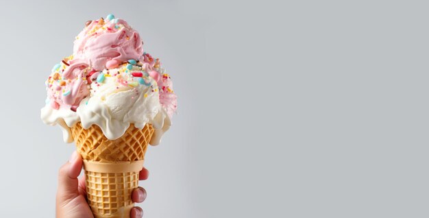 Colorful ice cream in children's hands closeup Generative AI