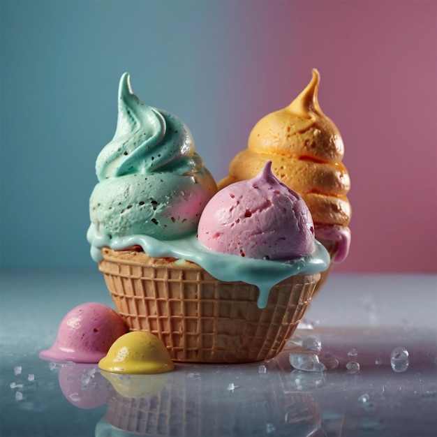 a colorful ice cream cone with ice cream in it