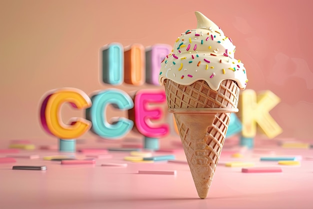 Photo a colorful ice cream cone with the word ice cream on it