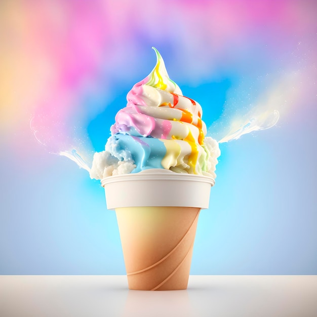 A colorful ice cream cone with the word ice cream on it.