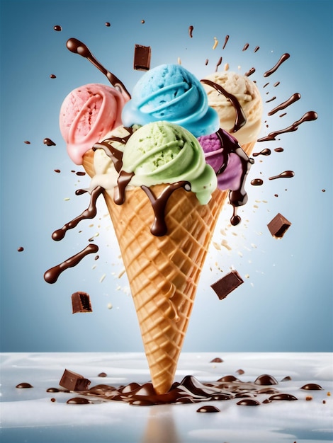 colorful ice cream ice cream with sauce flowing quality ice cream image for advertising